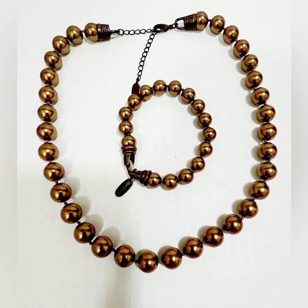 Vintage Signed MIKASSA Bronze Pearls Necklace Set